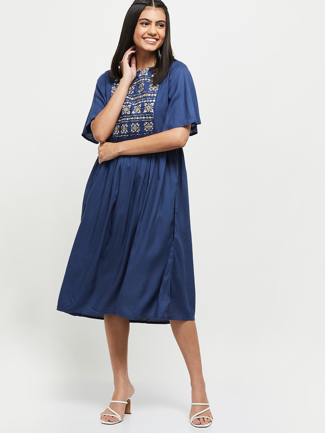 

max Blue A-Line Midi Dress