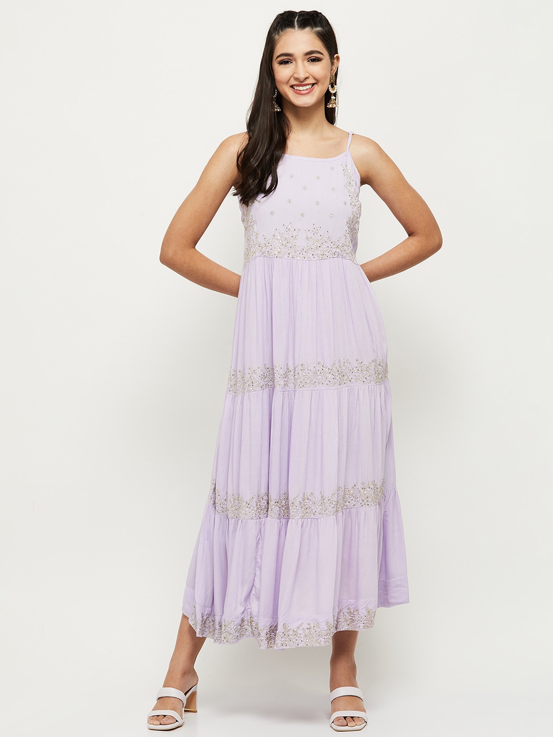 

max Women Purple Embellished Midi Dress