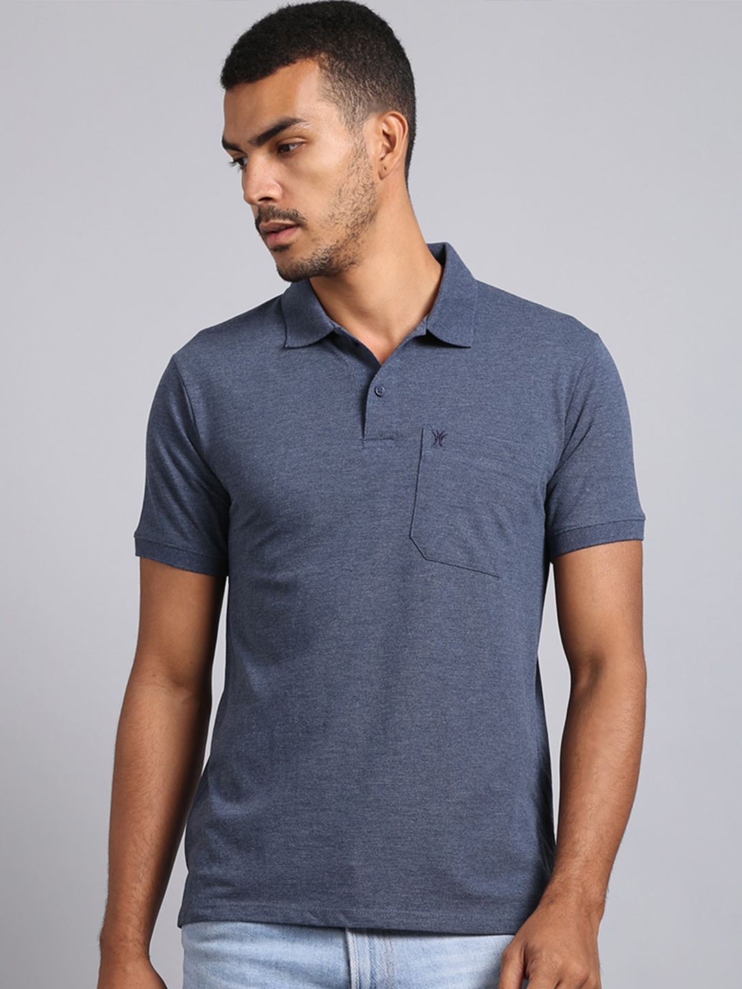 

VENITIAN Men Navy Blue Solid Polo Collar T-shirt