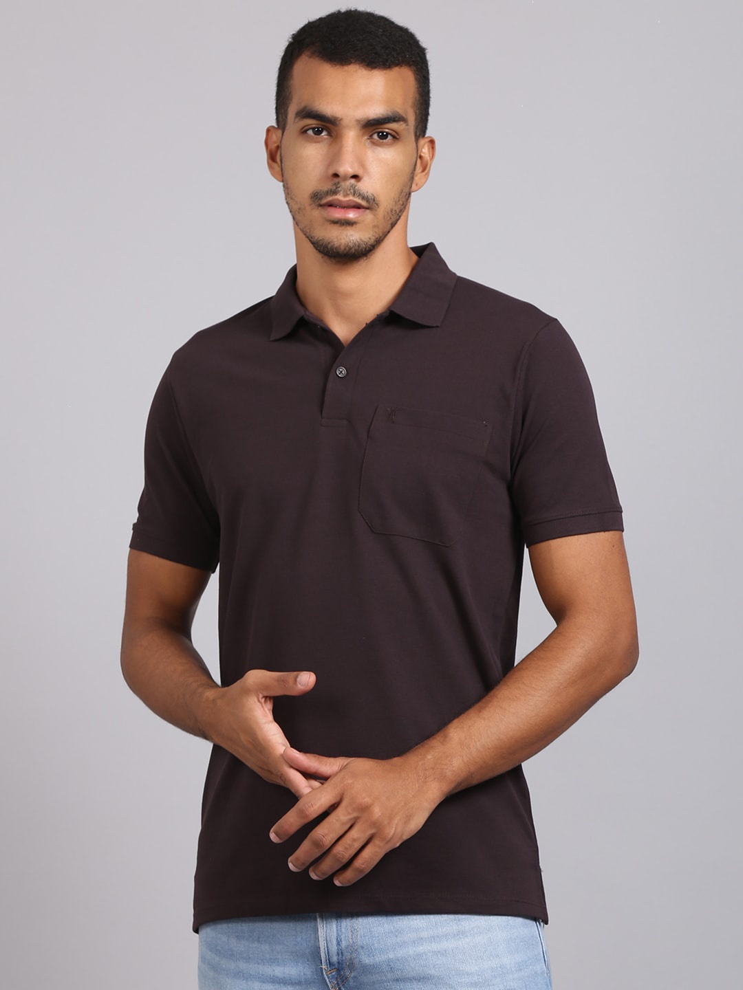 

VENITIAN Men Coffee Brown Polo Collar T-shirt