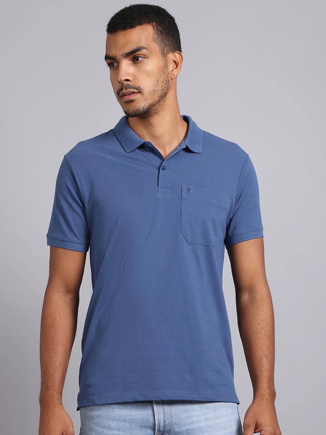 

VENITIAN Men Blue Polo Collar T-shirt