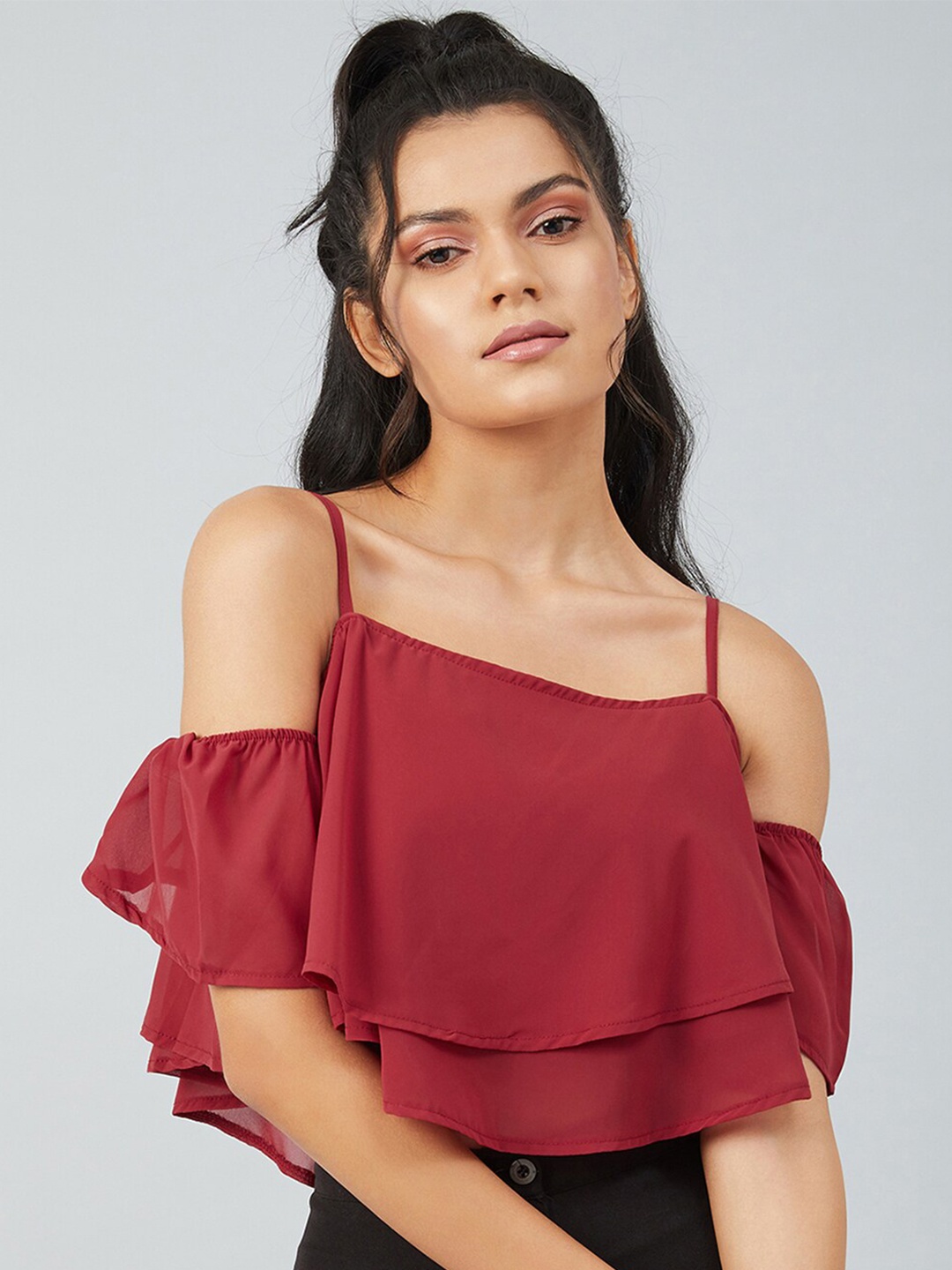 

CHIMPAAANZEE Maroon Layered Crop Top