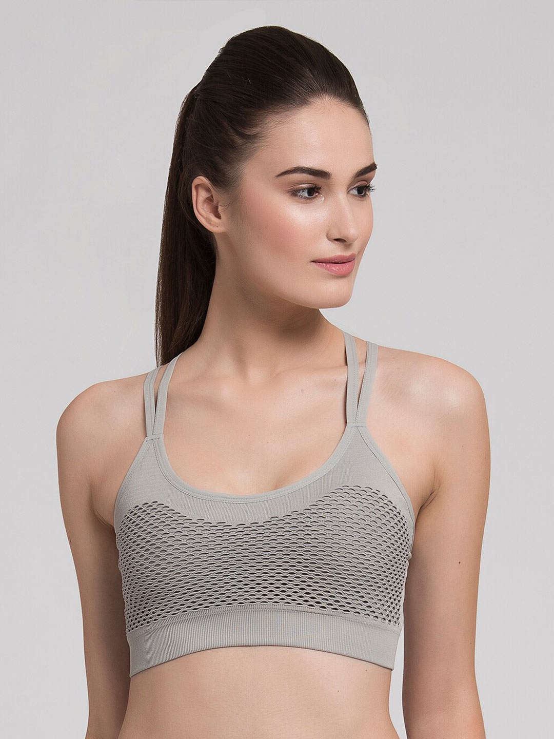 

MAKCLAN Grey Bra Lightly Padded Workout Bra