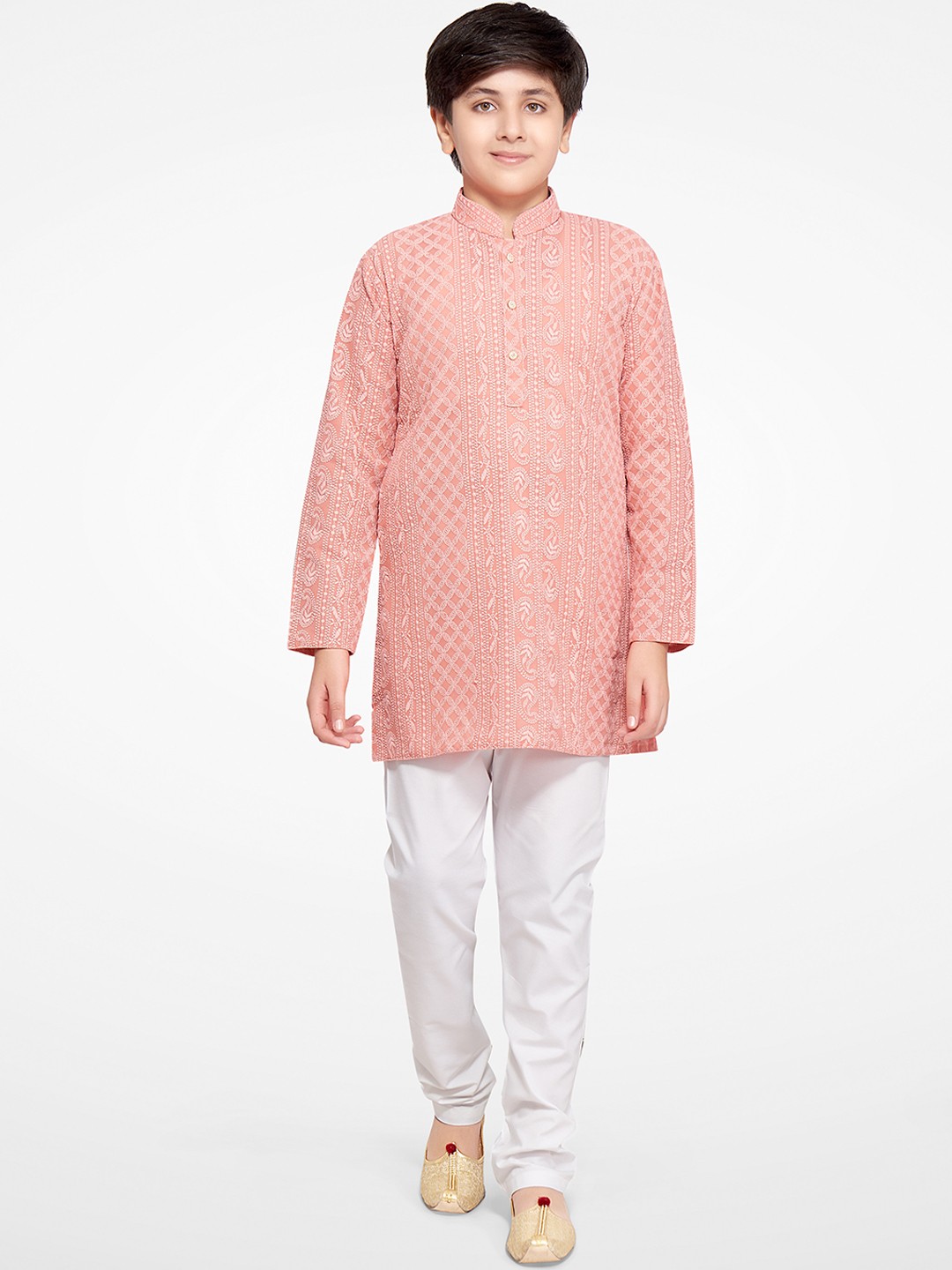 

Jeetethnics Boys Peach-Coloured Striped Kurta with Pyjamas