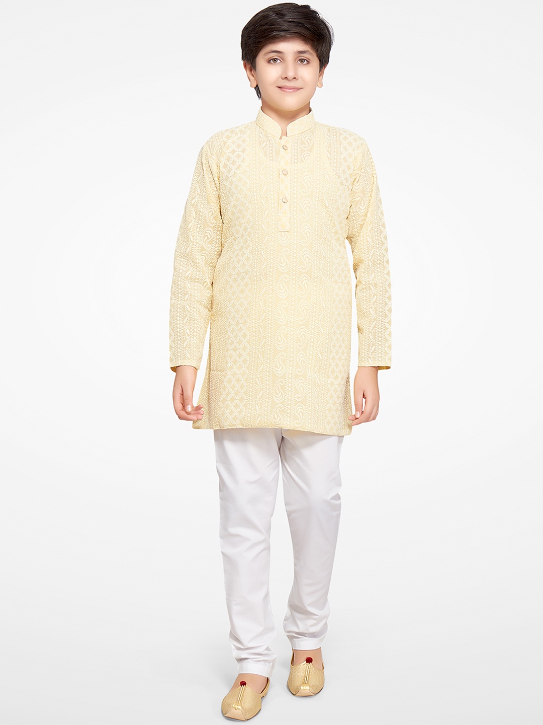 

Jeetethnics Boys Yellow Embroidered Kurta with Pyjamas