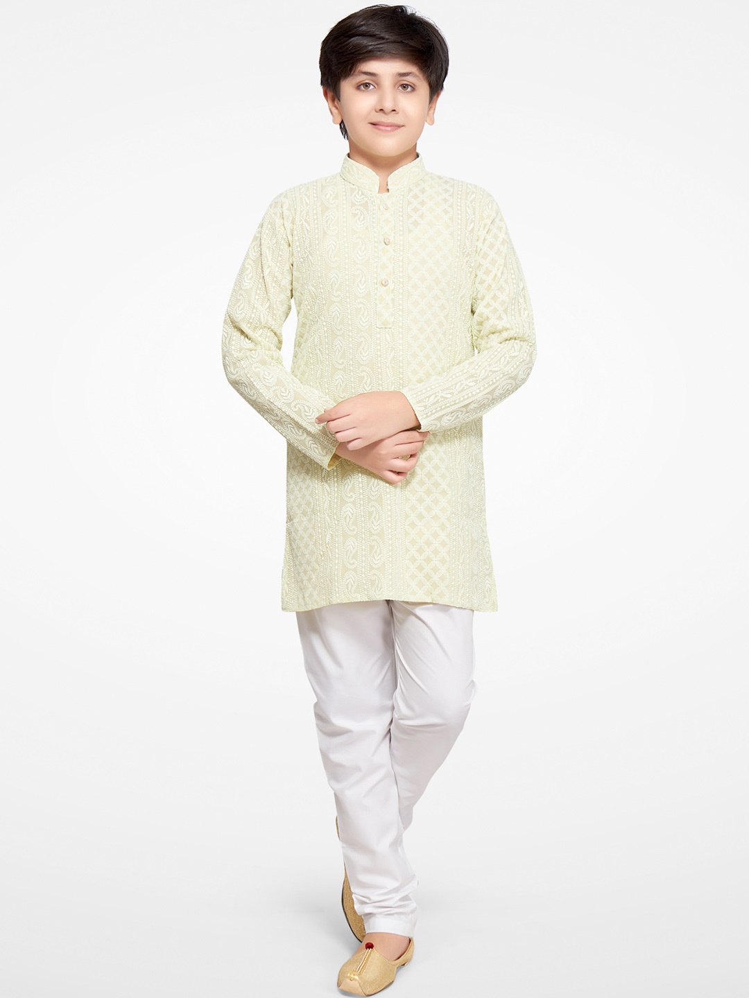 

Jeetethnics Boys Yellow Ethnic Motifs Embroidered Kurta with Pyjamas