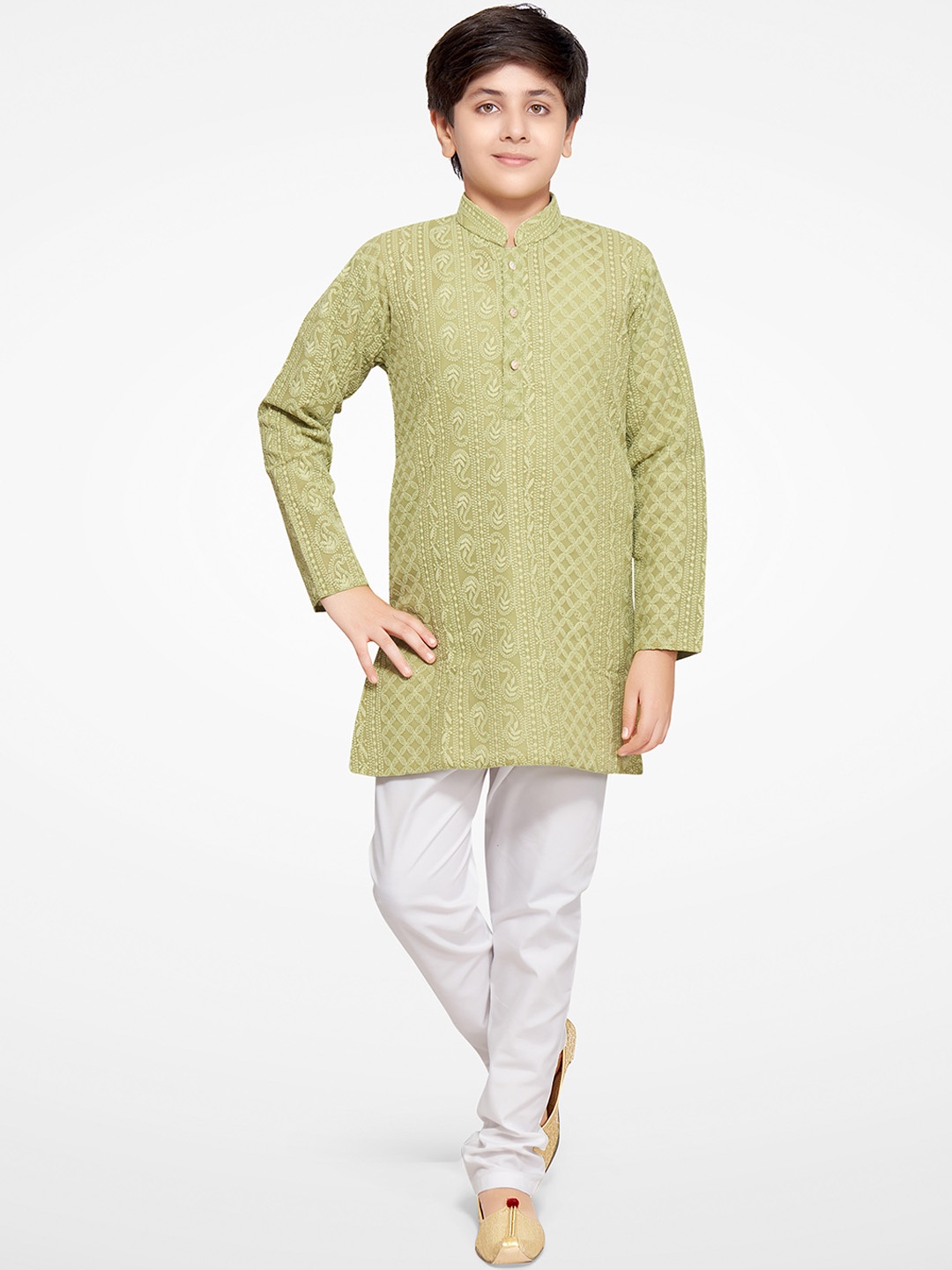 

Jeetethnics Boys Green Embroidered Kurta with Pyjamas