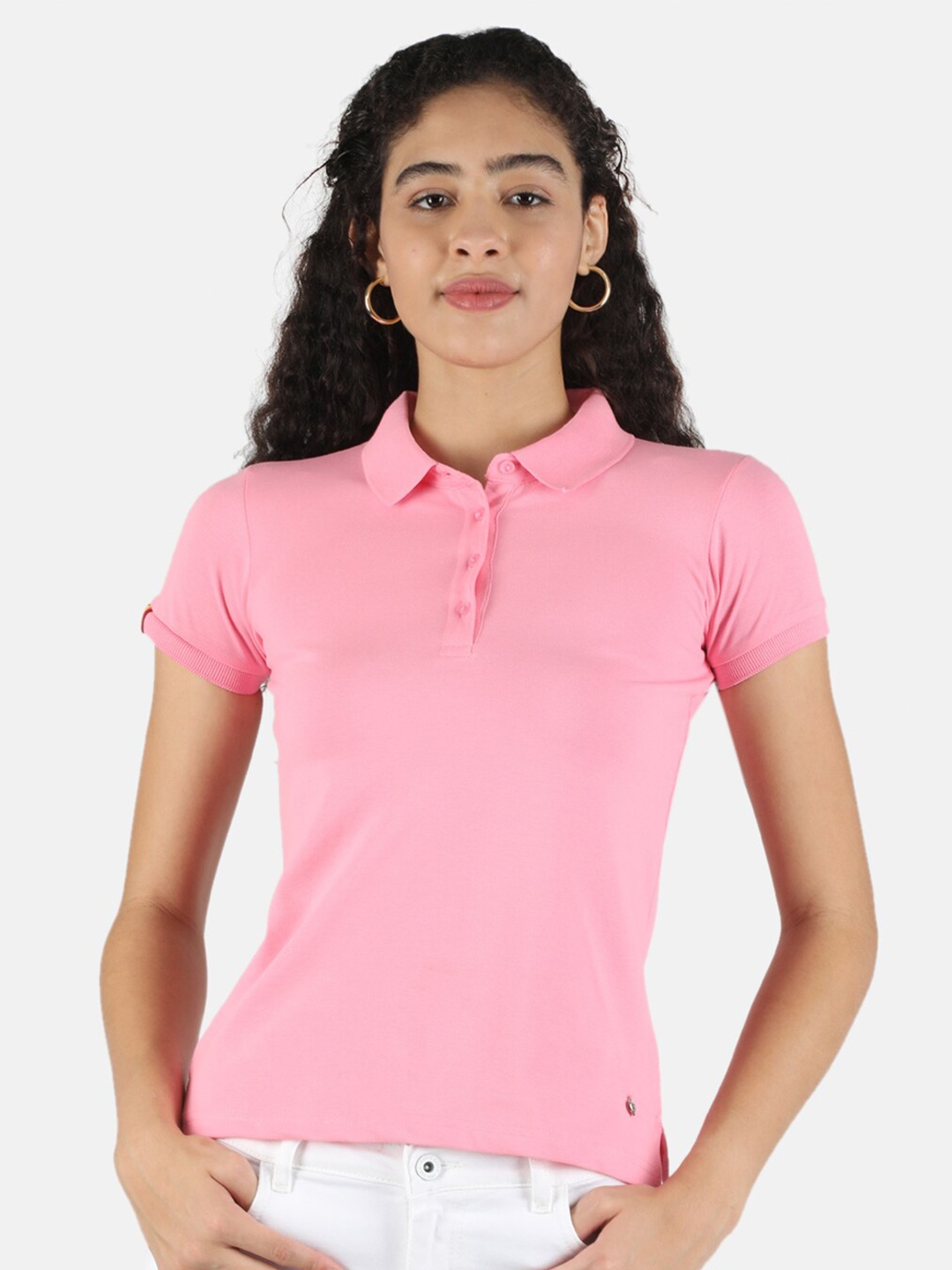 

Monte Carlo Women Pink Polo Collar T-shirt