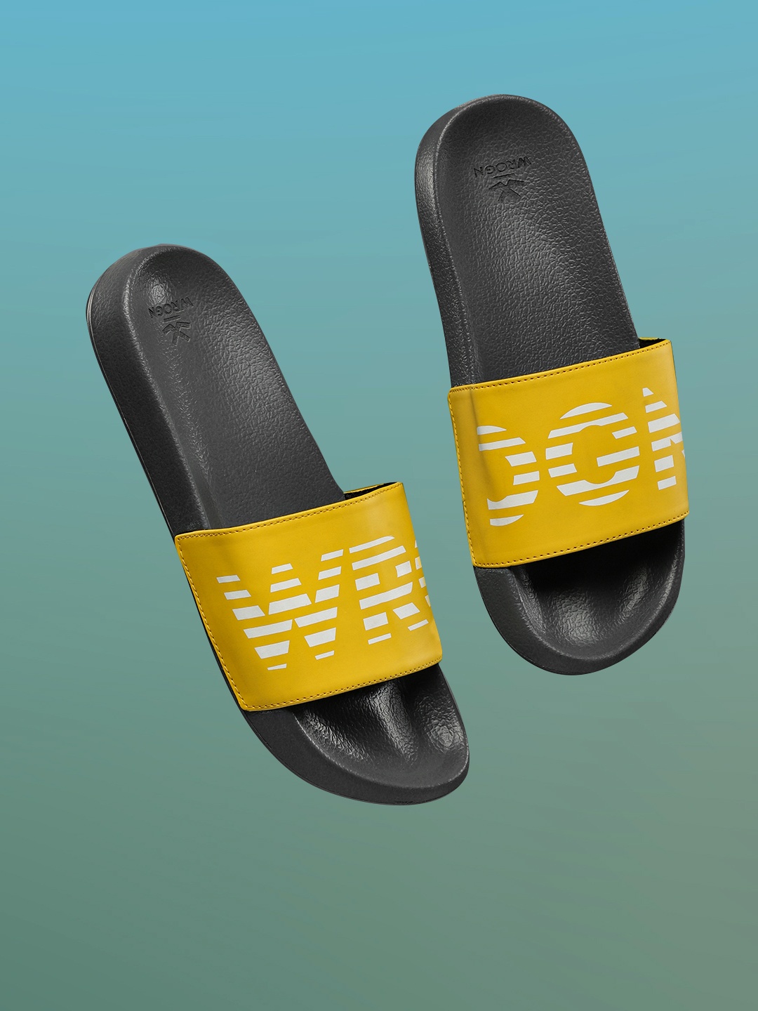 

WROGN Men Yellow & White Brand Logo Printed Sliders