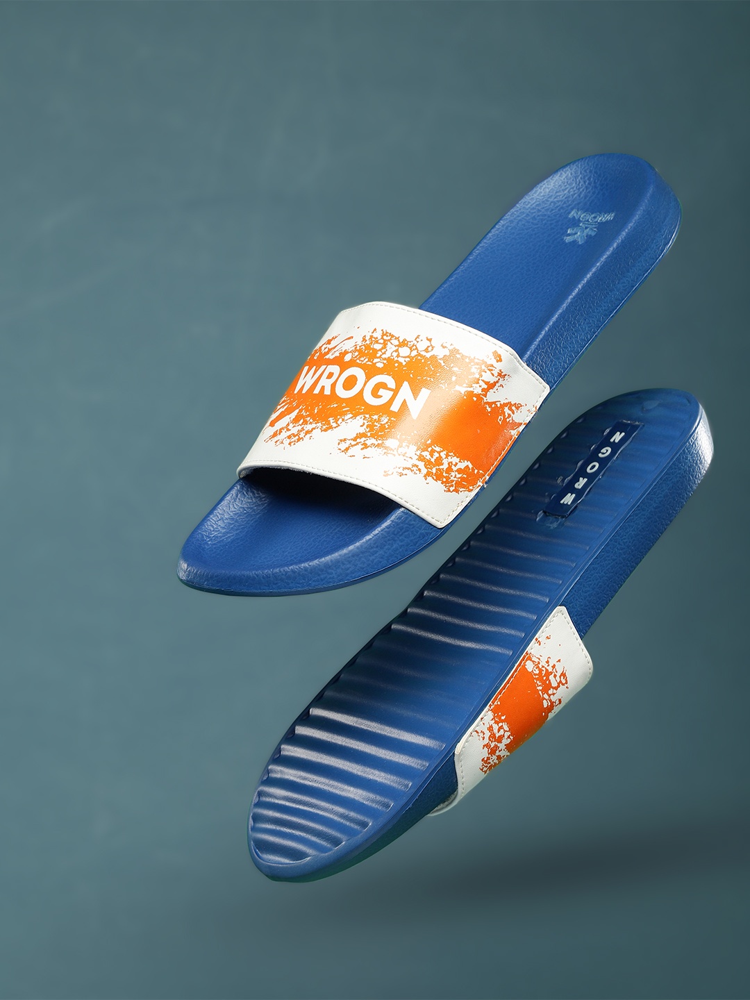 

WROGN Men White & Orange Brand Logo Printed Sliders