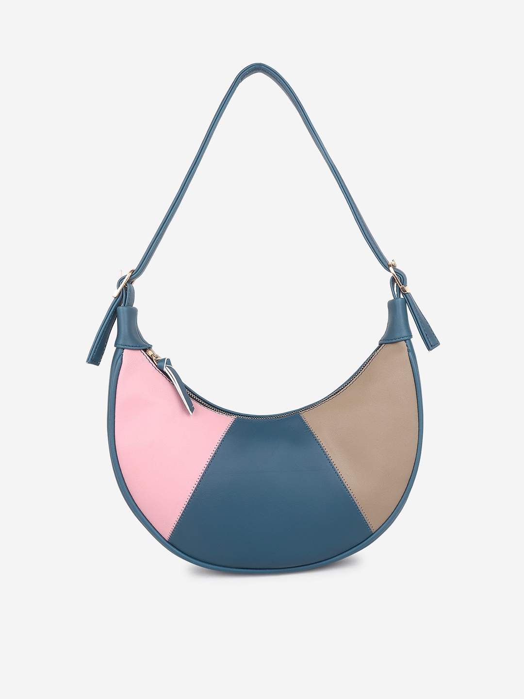

Stropcarry Blue Colourblocked Structured Hobo Bag