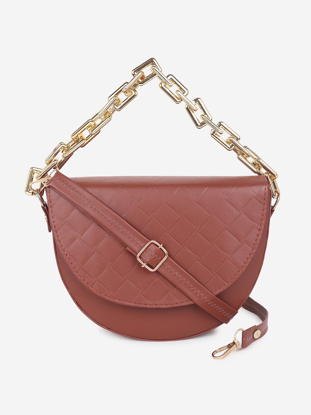 

Stropcarry Brown Textured Structured Handheld Bag with Quilted