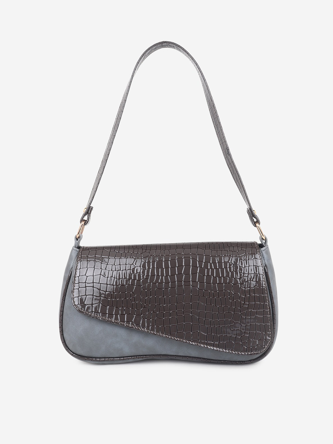 

Stropcarry Grey Textured Structured Shoulder Bag with Cut Work