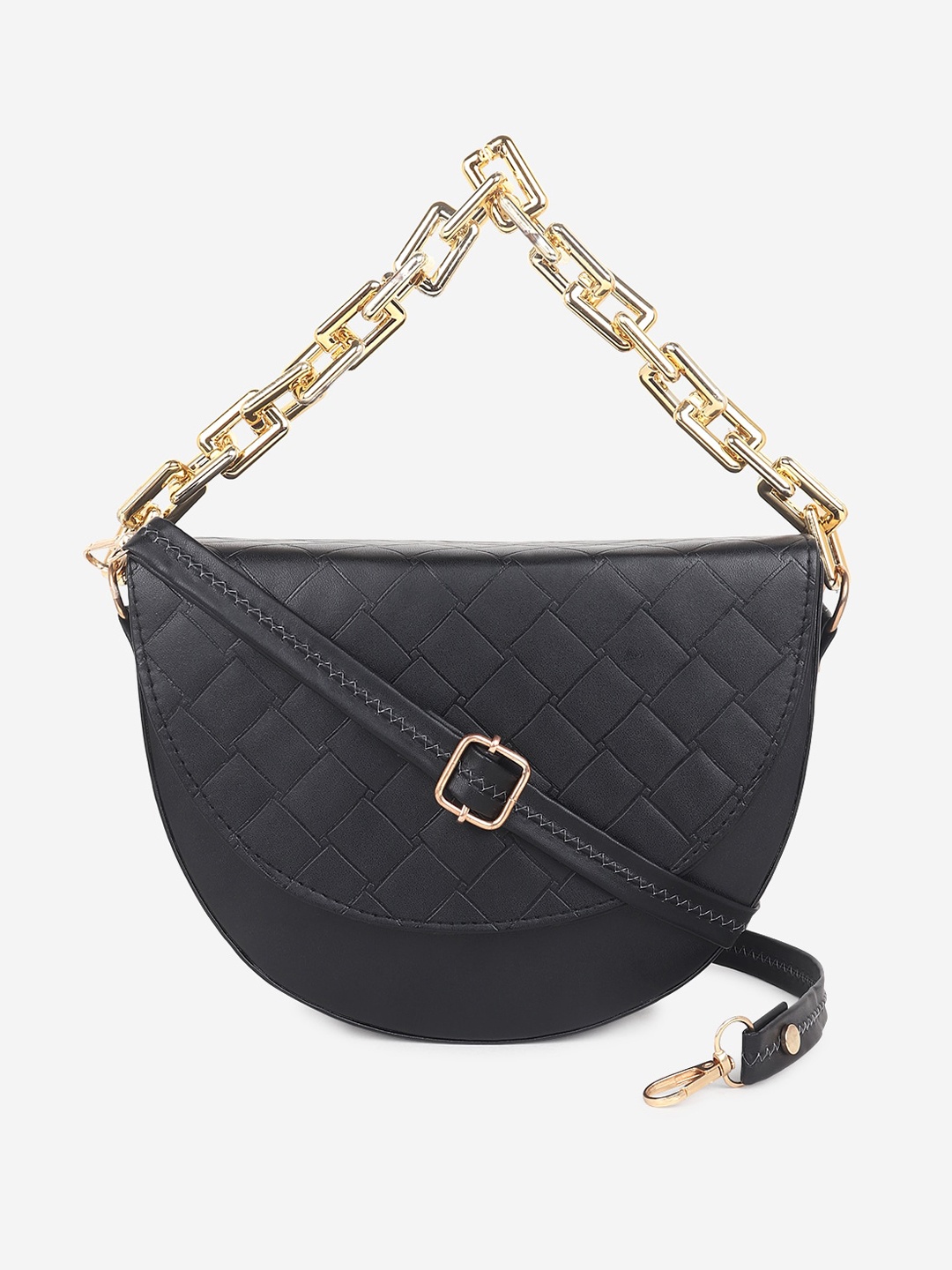 

Stropcarry Black Textured Half Moon Sling Bag with Quilted