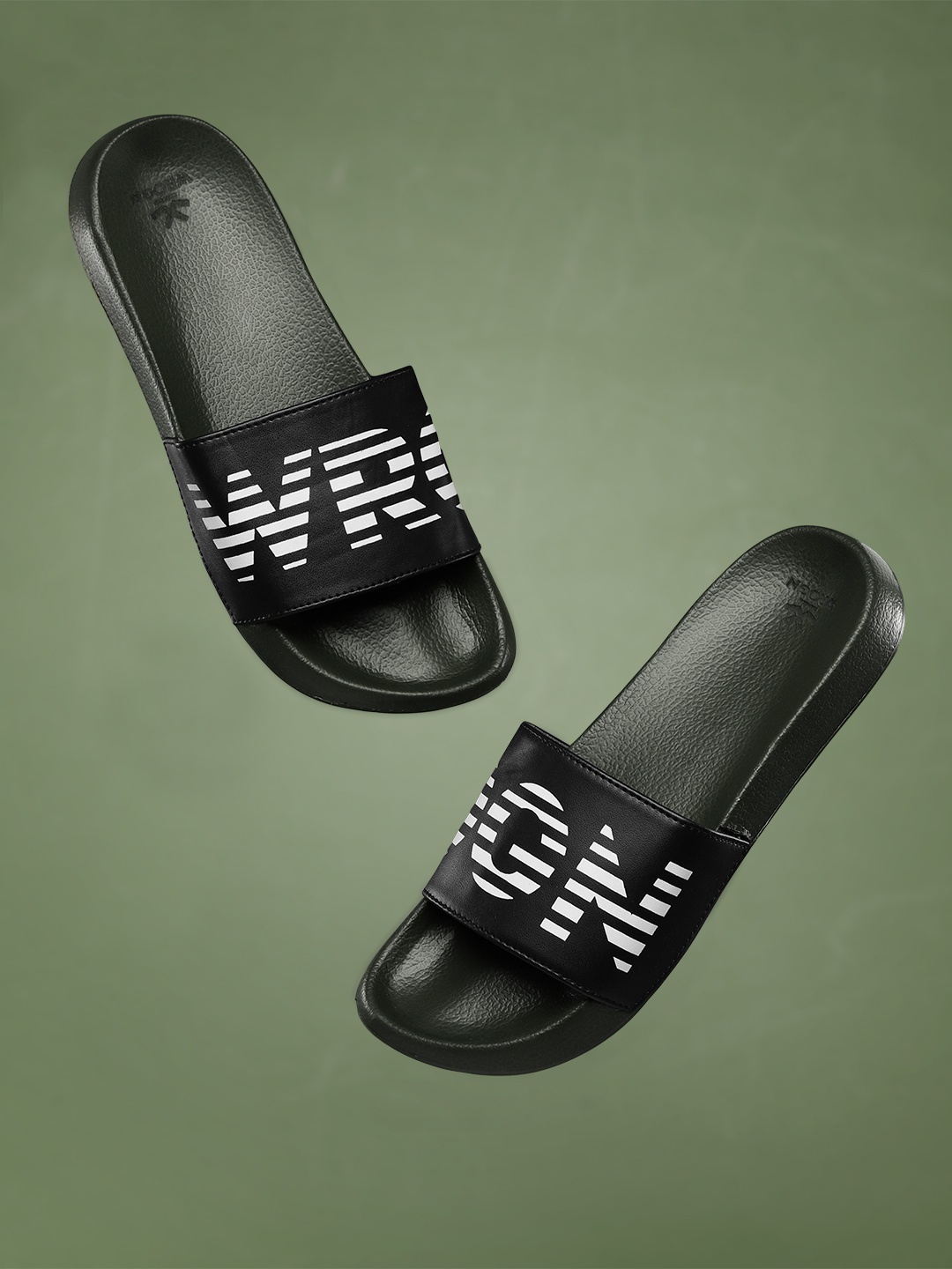 

WROGN Men Black & White Brand Logo Printed Sliders