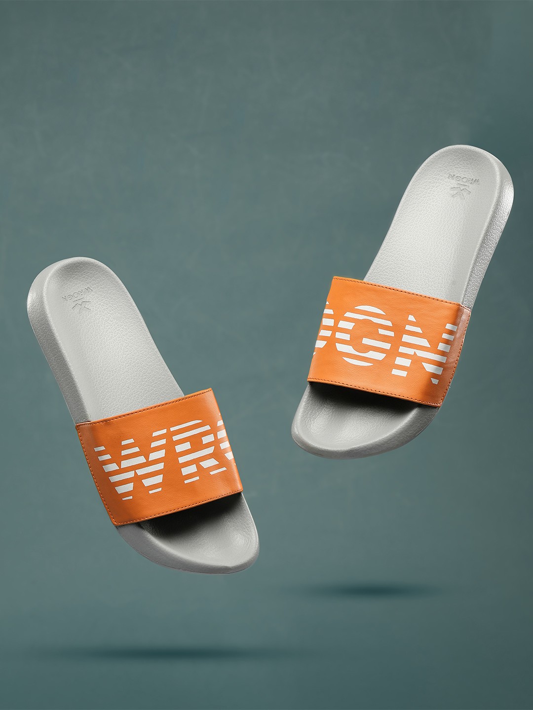 

WROGN Men Orange & White Brand Logo Printed Sliders
