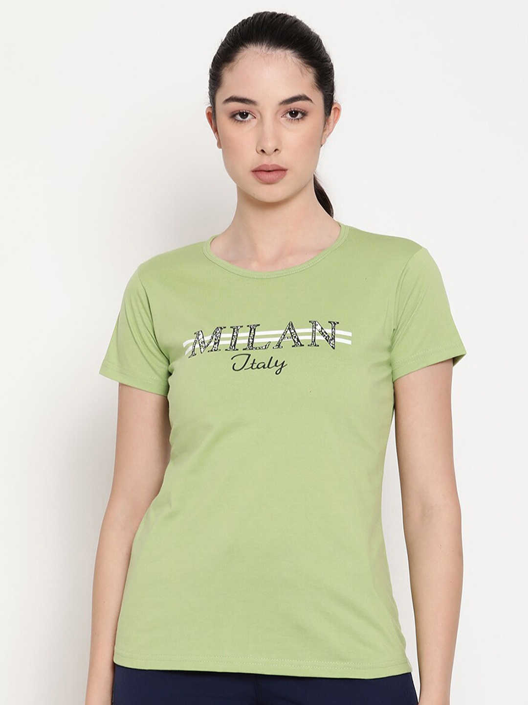 

Gallus Women Lime Green Typography Printed T-shirt