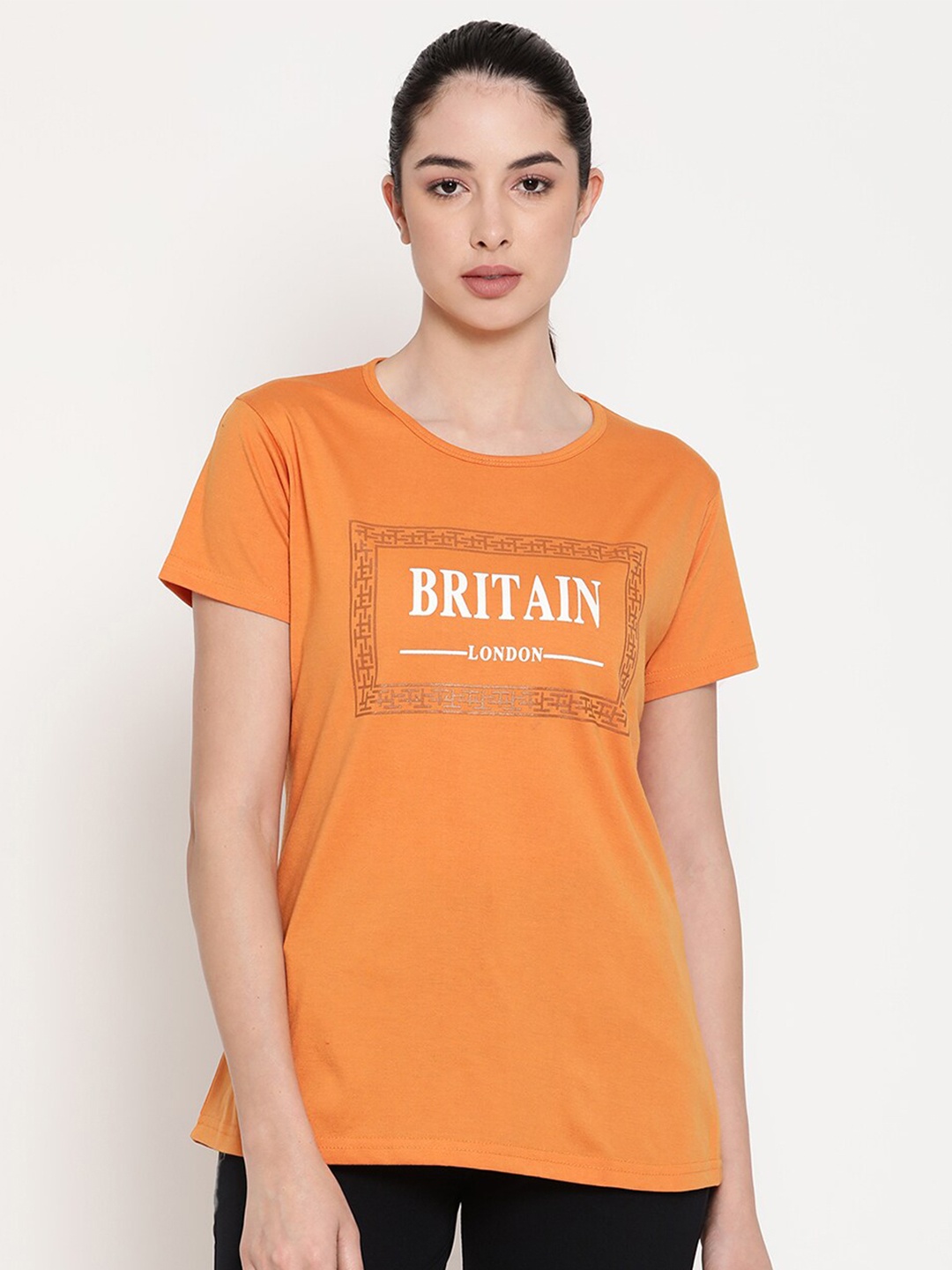 

Gallus Women Orange Typography Printed T-shirt