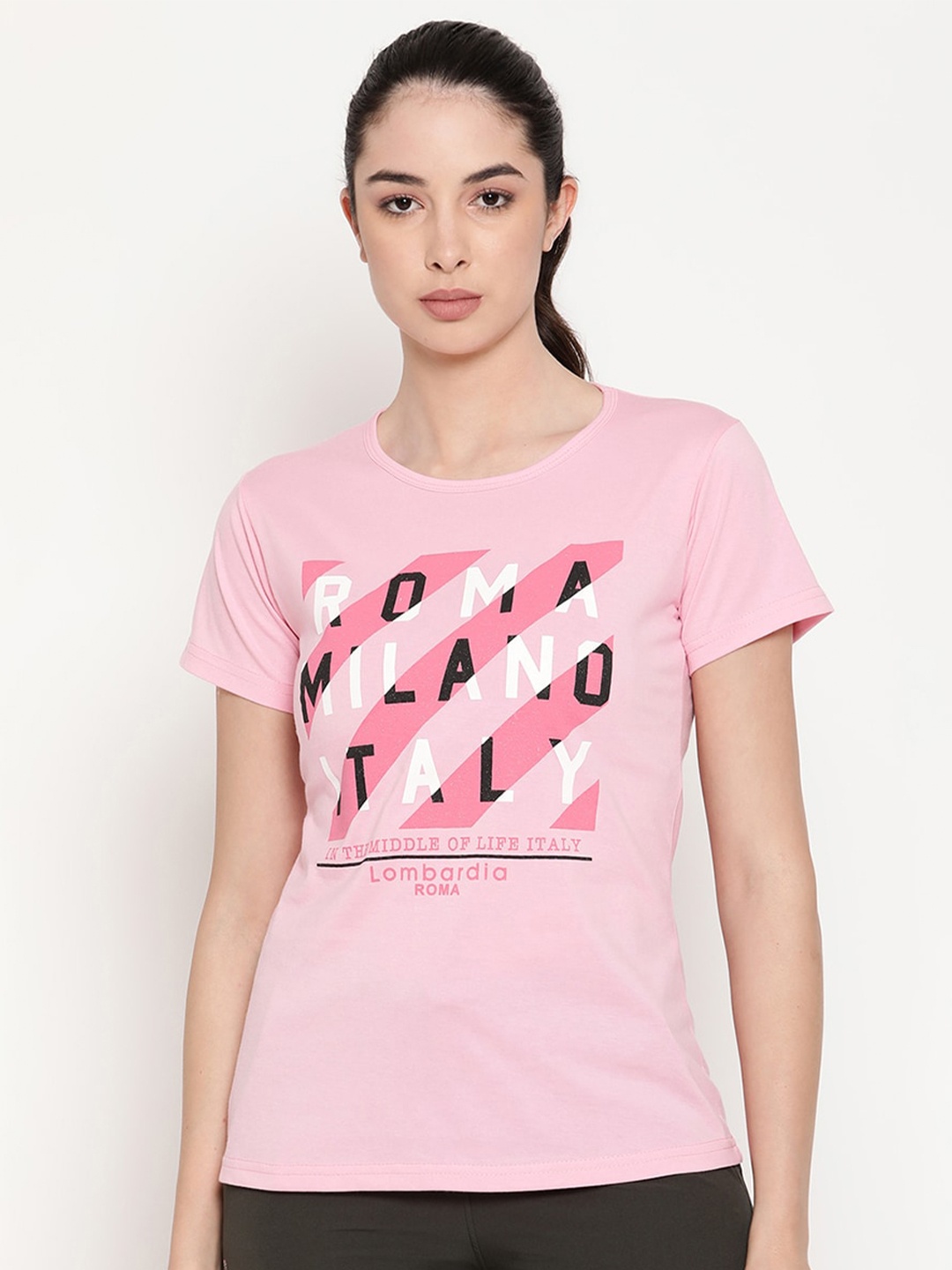 

Gallus Women Pink Typography Printed Cotton T-shirt
