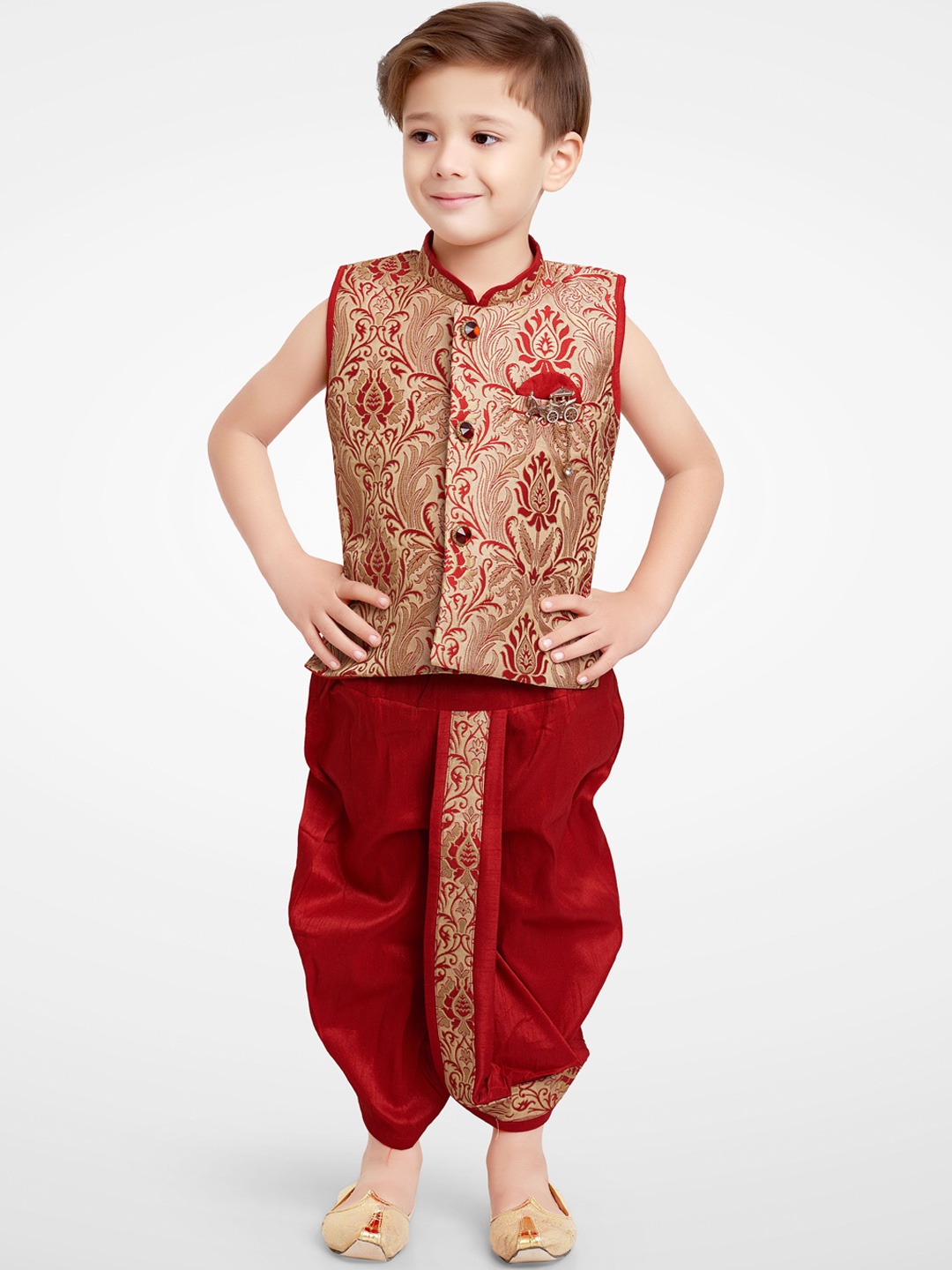 

Jeetethnics Boys Red Ethnic Motifs Printed Kurta with Dhoti Pants