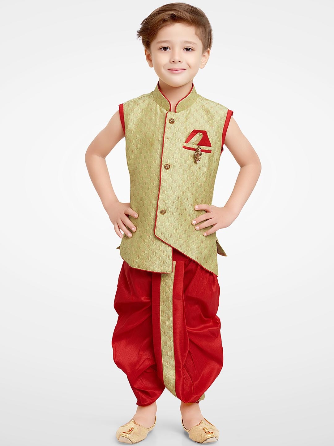 

Jeetethnics Boys Beige Woven Design Kurti with Dhoti Pants