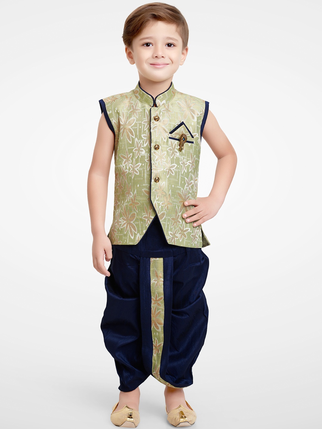 

Jeetethnics Boys Green Floral Kurta with Dhoti Pants