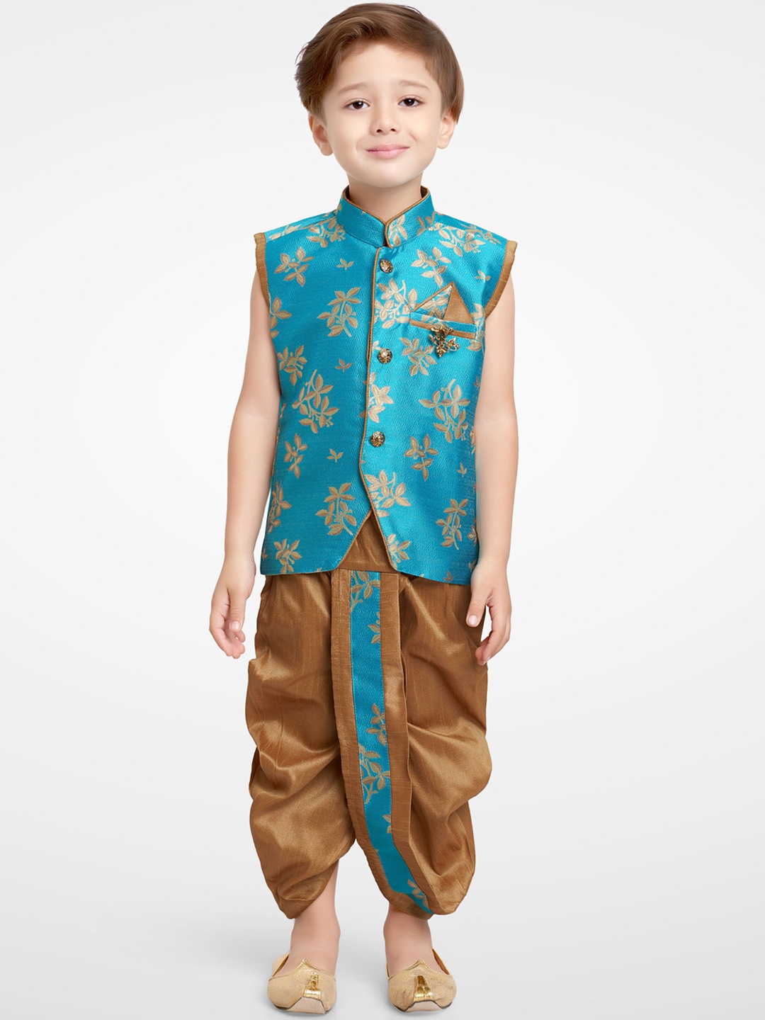 

Jeetethnics Boys Blue Woven Design Kurti with Dhoti Pants
