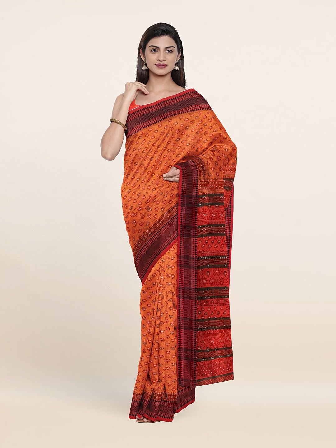 

Pothys Orange & Black Floral Saree