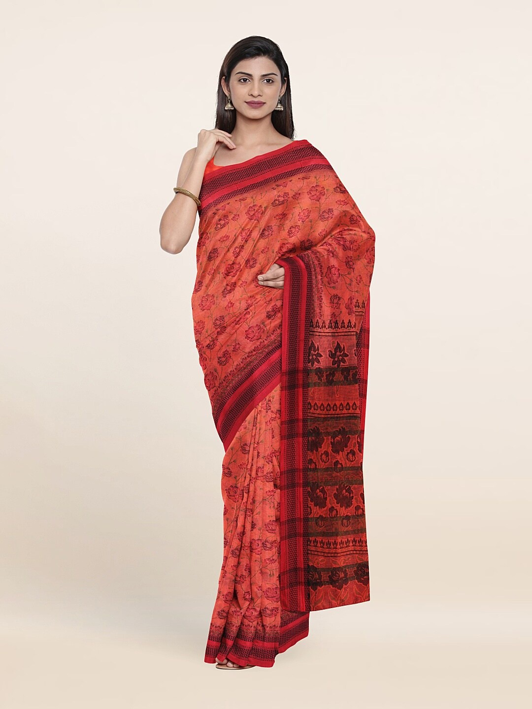 

Pothys Coral & Black Floral Saree
