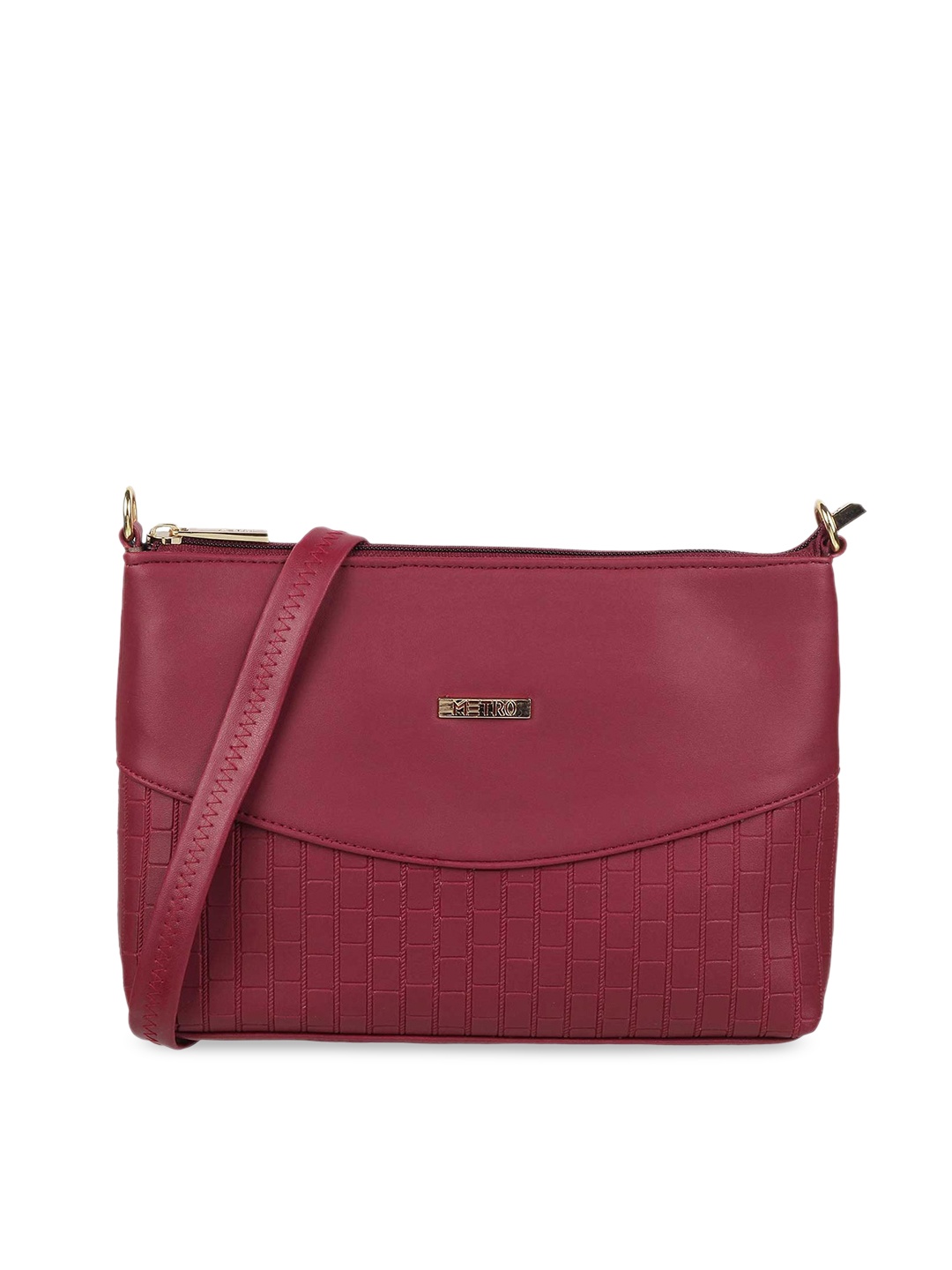 

Metro Women Maroon Textured PU Structured Sling Bag