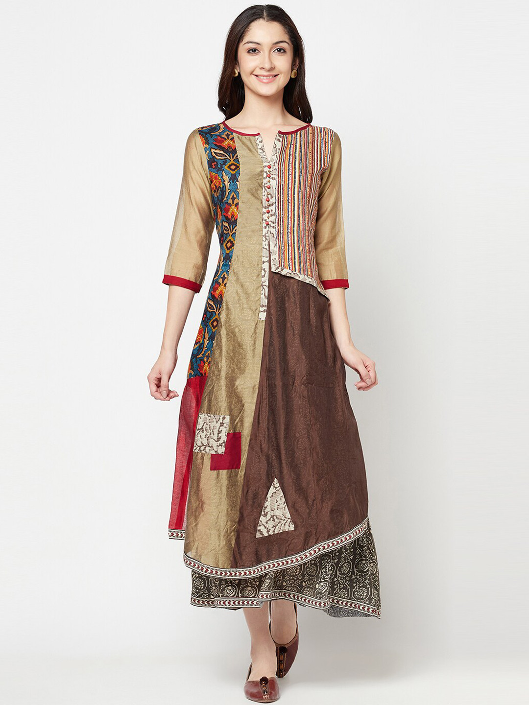 

Senyora Multicoloured Layered Ethnic A-Line Maxi Dress, Multi