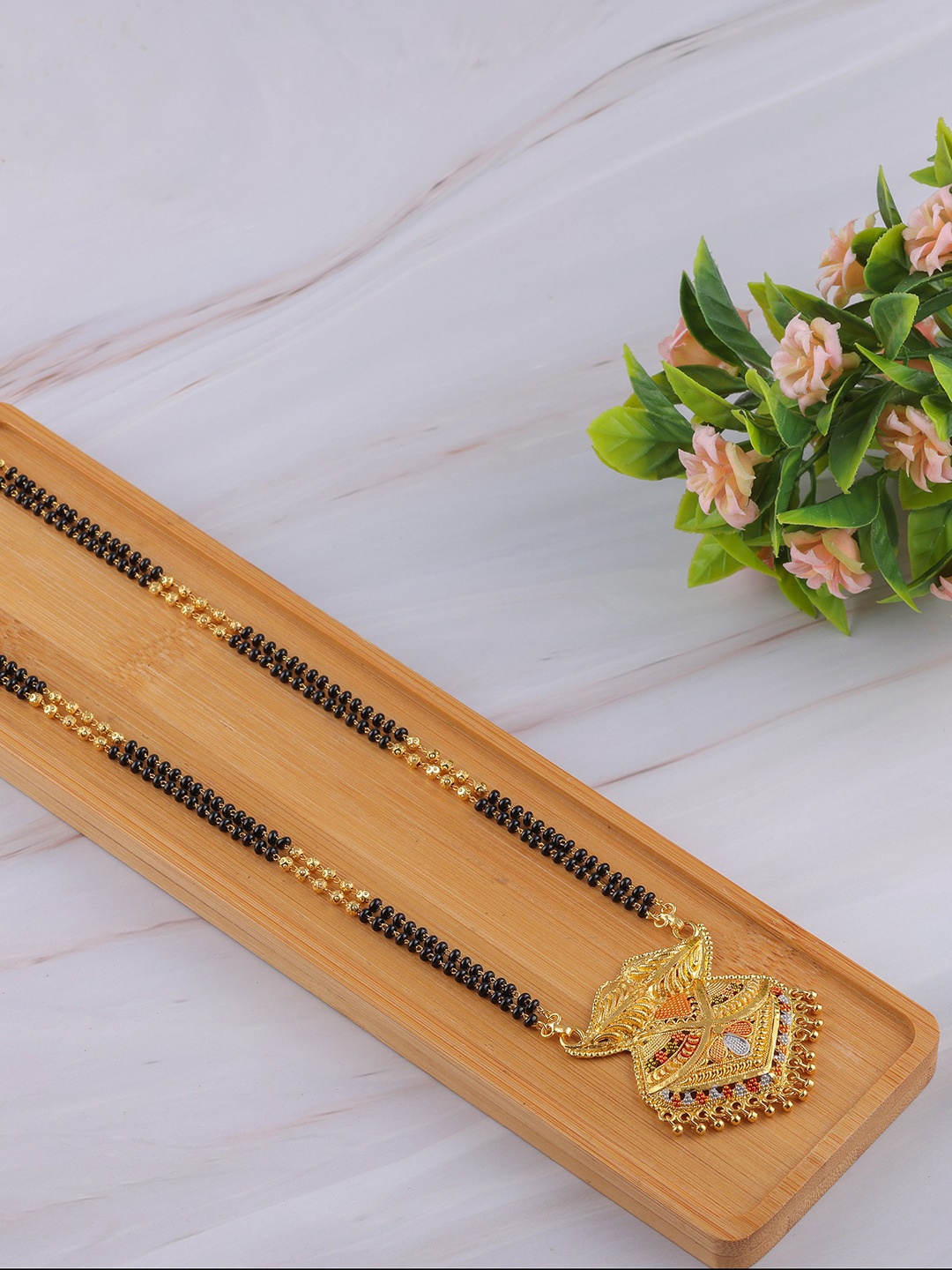 

Brandsoon Gold-Plated & Black Beaded Mangalsutra
