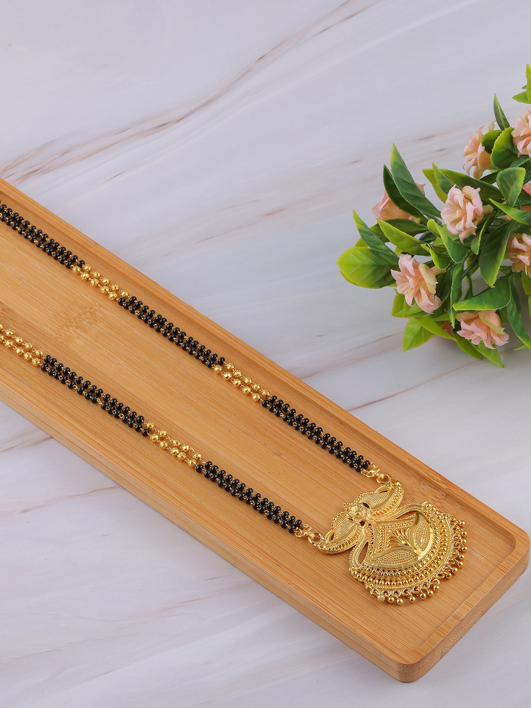 

Brandsoon Gold-Plated & Black Beaded Mangalsutra