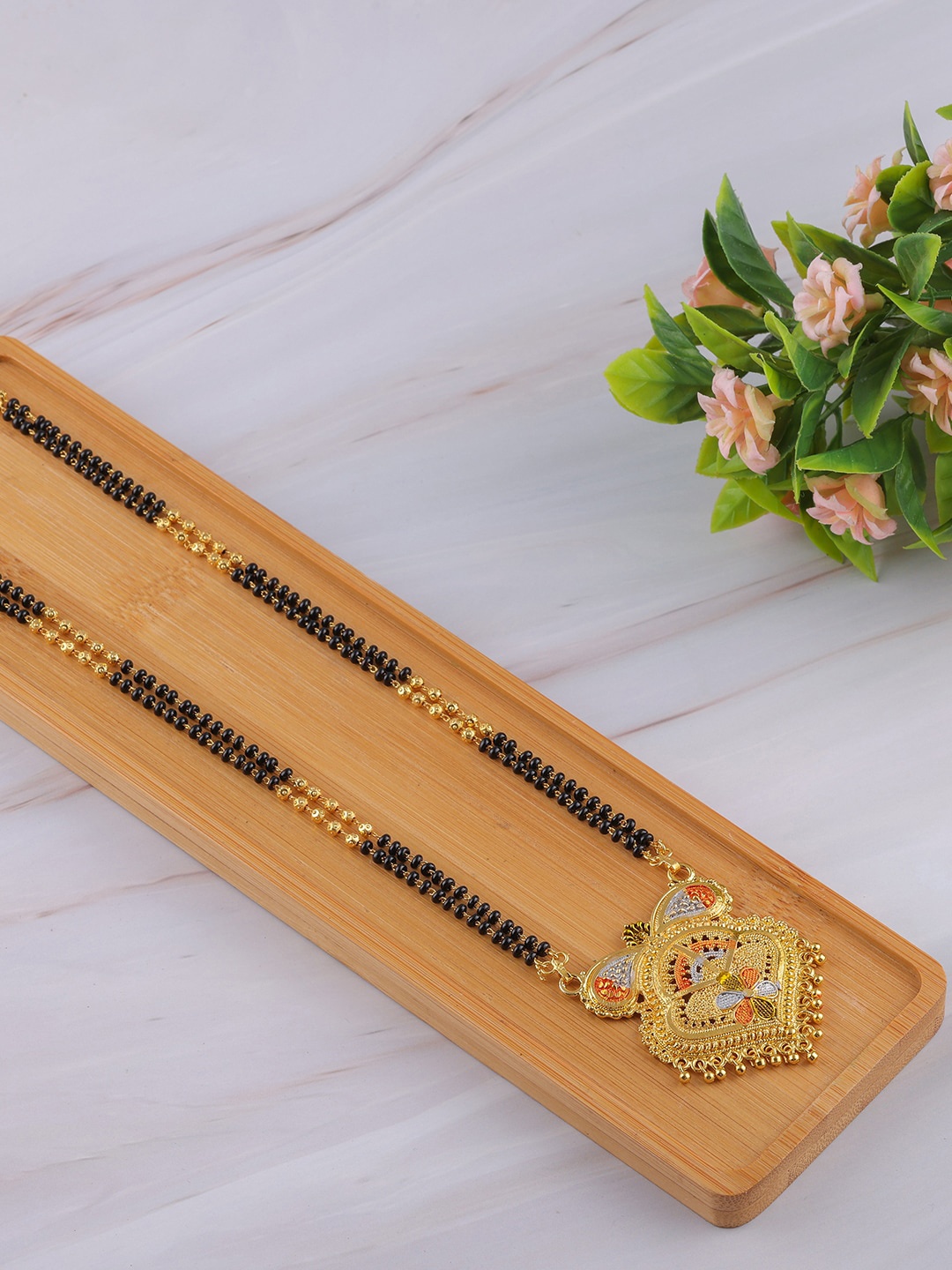 Brandsoon Gold-Plated & Black Beaded Mangalsutra