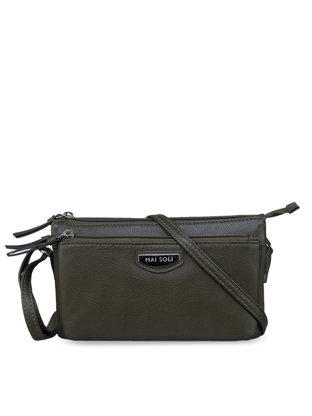 

MAI SOLI Women Olive-Green Solid Genuine Leather Roma Rectangle Sling Bag