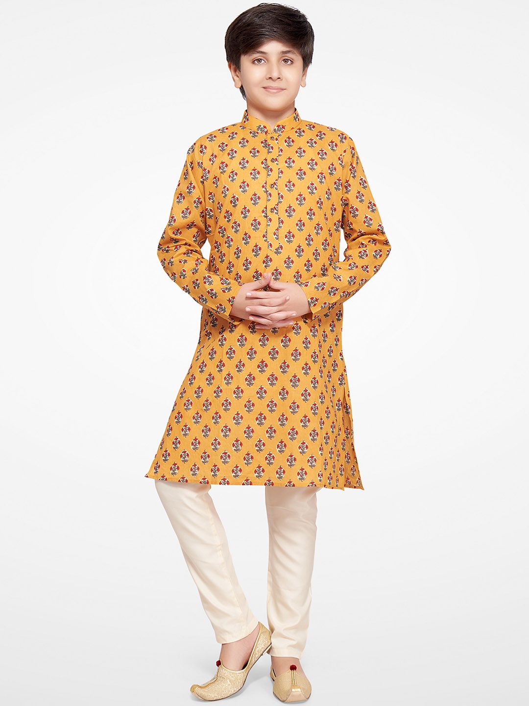 

Jeetethnics Boys Yellow Ethnic Motifs Printed Kurta with Pyjamas