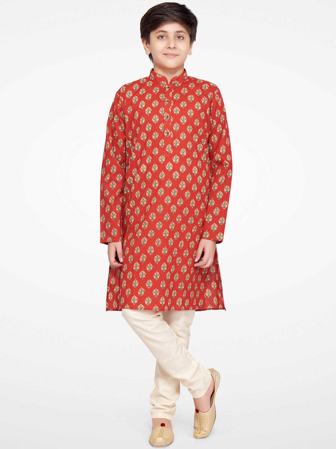 

Jeetethnics Boys Red Floral Printed Kurta with Churidar
