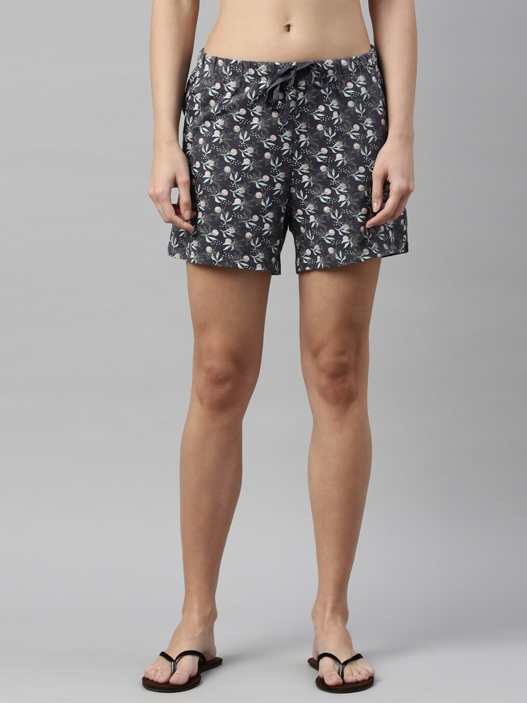 

Enamor Women Blue & Green Printed Cotton Lounge Shorts