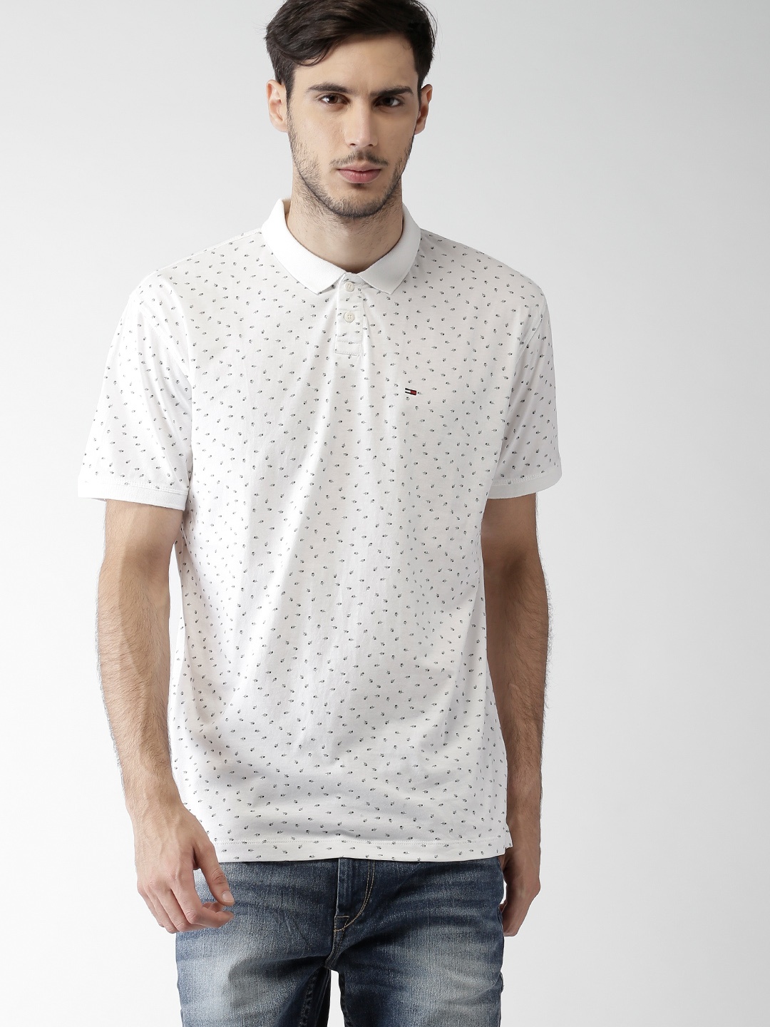 

Tommy Hilfiger Men White Printed Polo Pure Cotton T-shirt