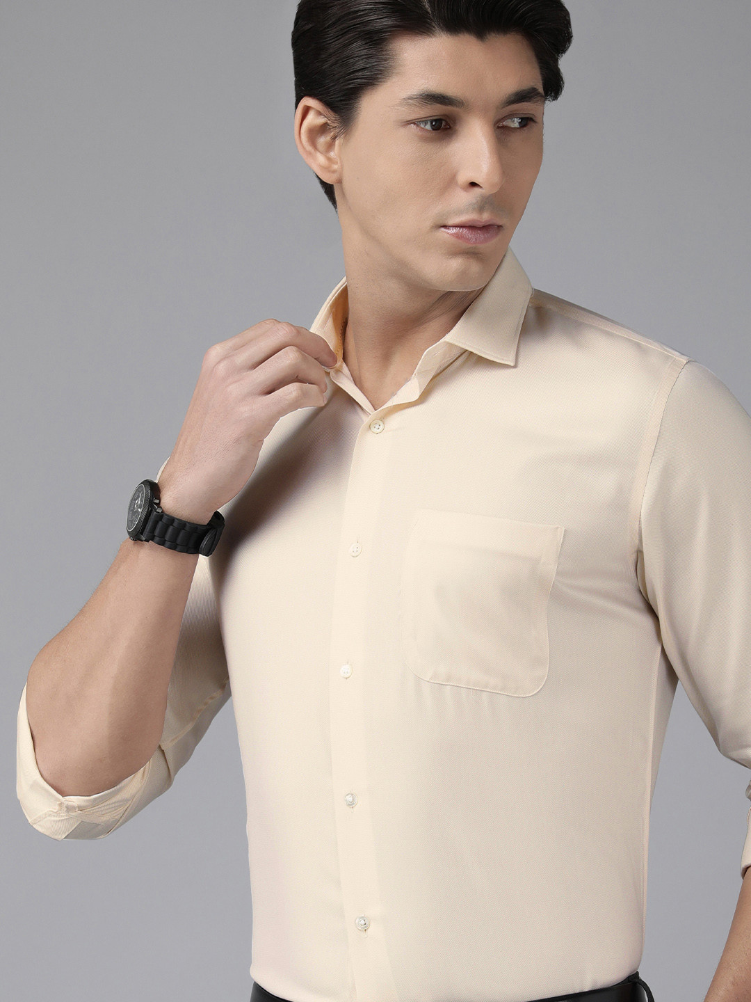 

Van Heusen Men Beige Self Design Custom Fit Formal Shirt