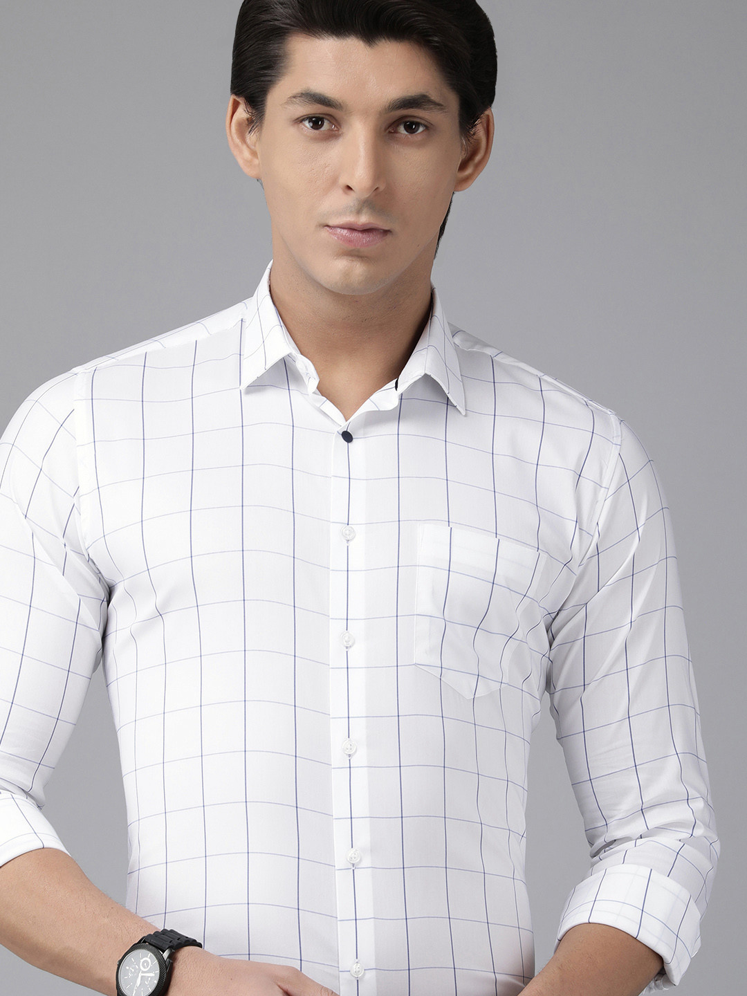 

Van Heusen Men White & Blue Windowpane Checks Slim Fit Formal Shirt