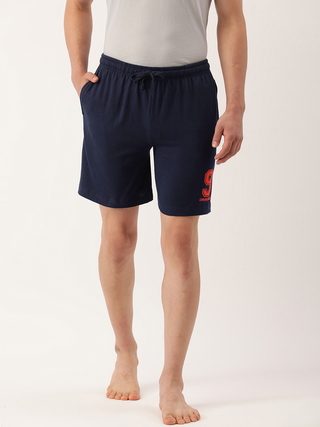 

Chromozome Men Brand Logo Printed Pure Cotton Lounge Shorts, Navy blue