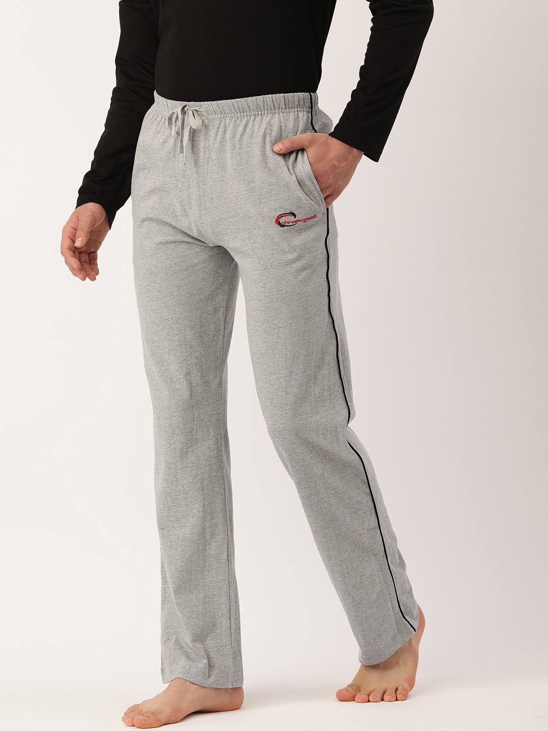 

Chromozome Men Grey Melange Solid Lounge Pants With Side Stripes