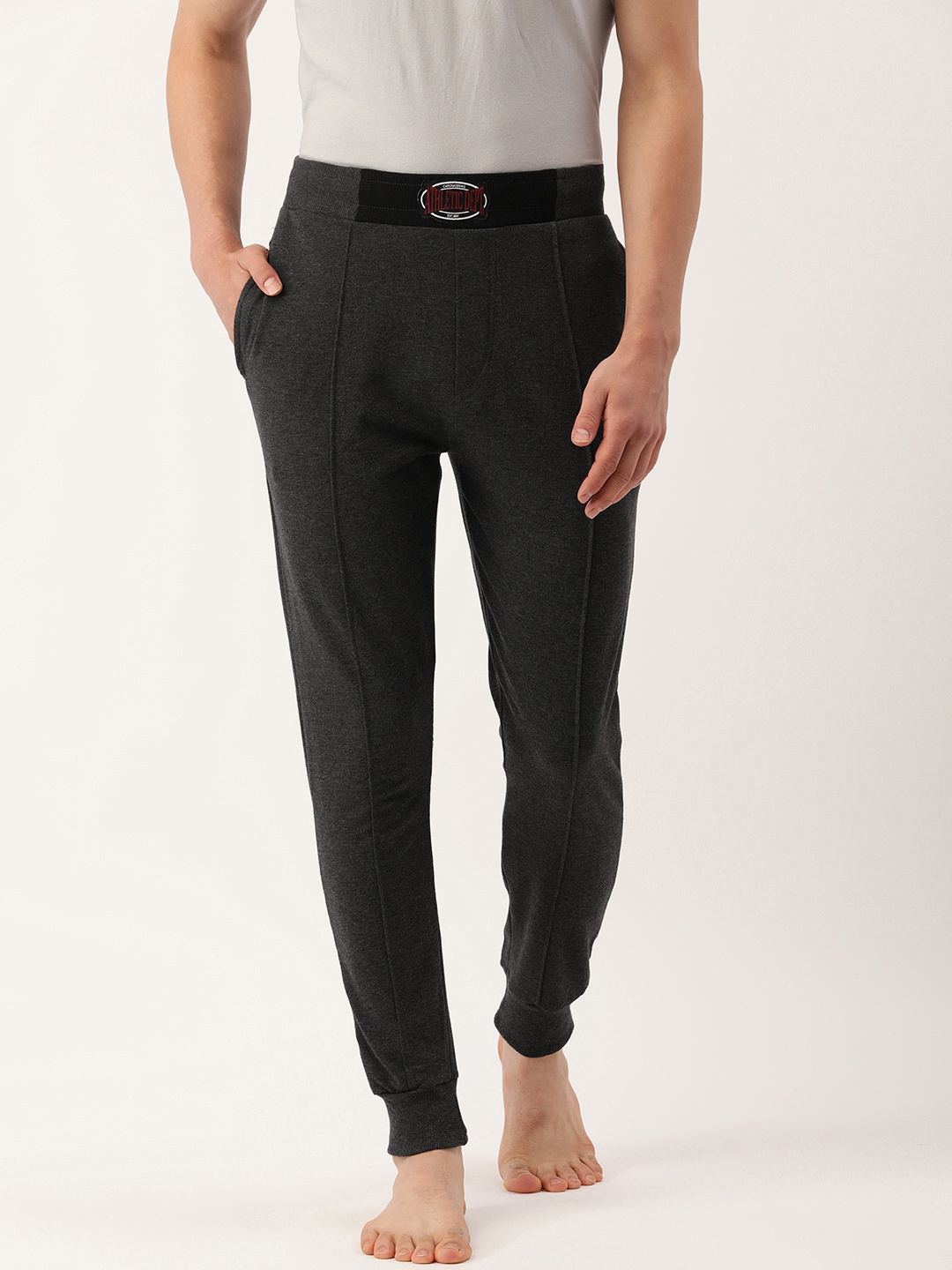 

Chromozome Men Charcoal Grey Solid Mid-Rise Lounge Pants