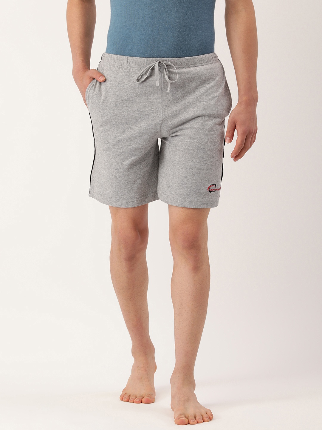

Chromozome Men Pure Cotton Lounge Shorts, Grey melange