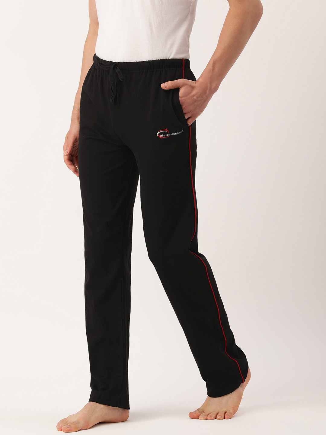 

Chromozome Men Black Brand Logo Printed Lounge Pants With Side Stripes