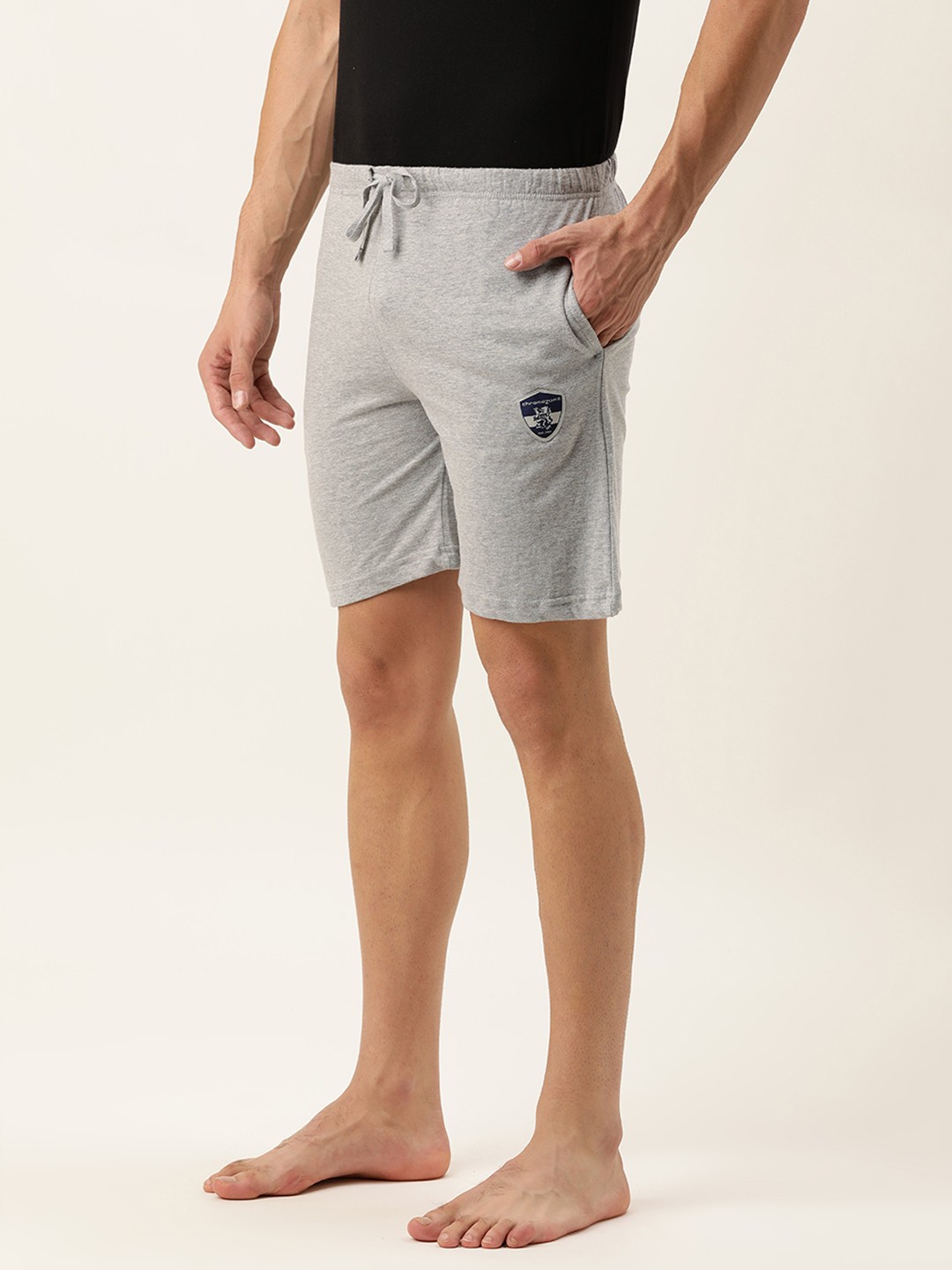

Chromozome Men Grey Melange Printed Casual Lounge Shorts
