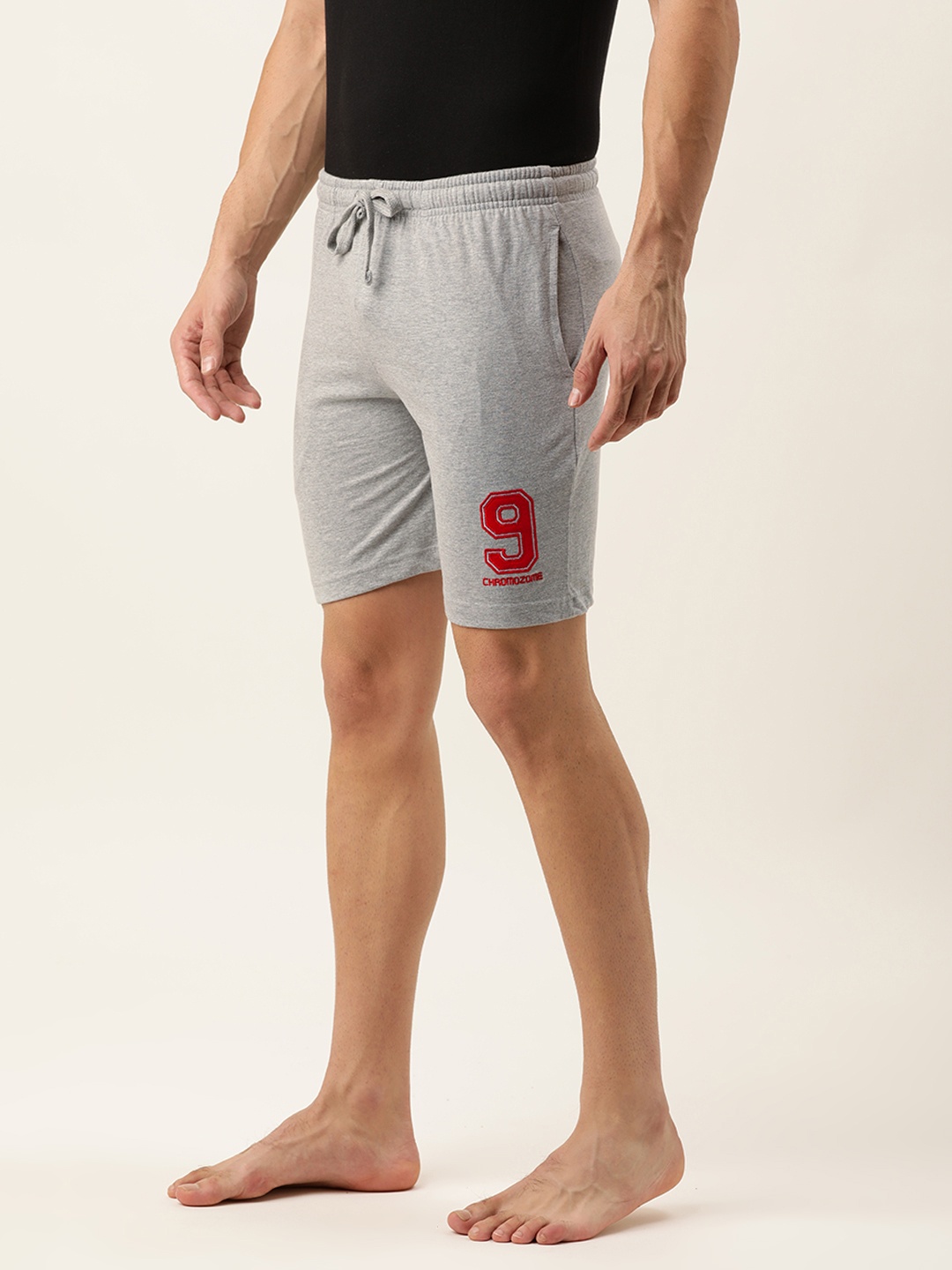 

Chromozome Men Pure Cotton Typography Print Detail Lounge Shorts, Grey melange