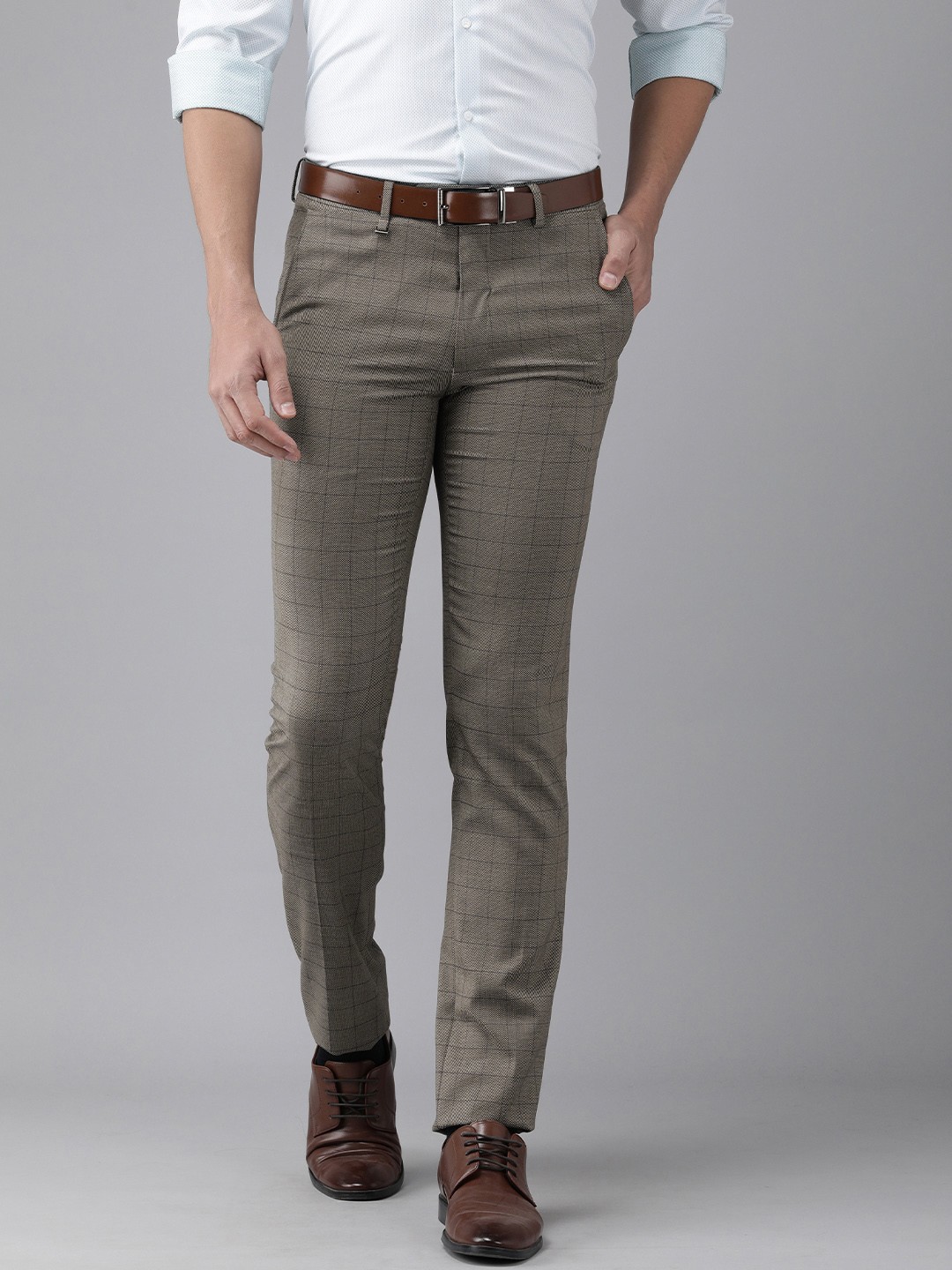 

Van Heusen Men Grey Checked Slim Fit Trousers