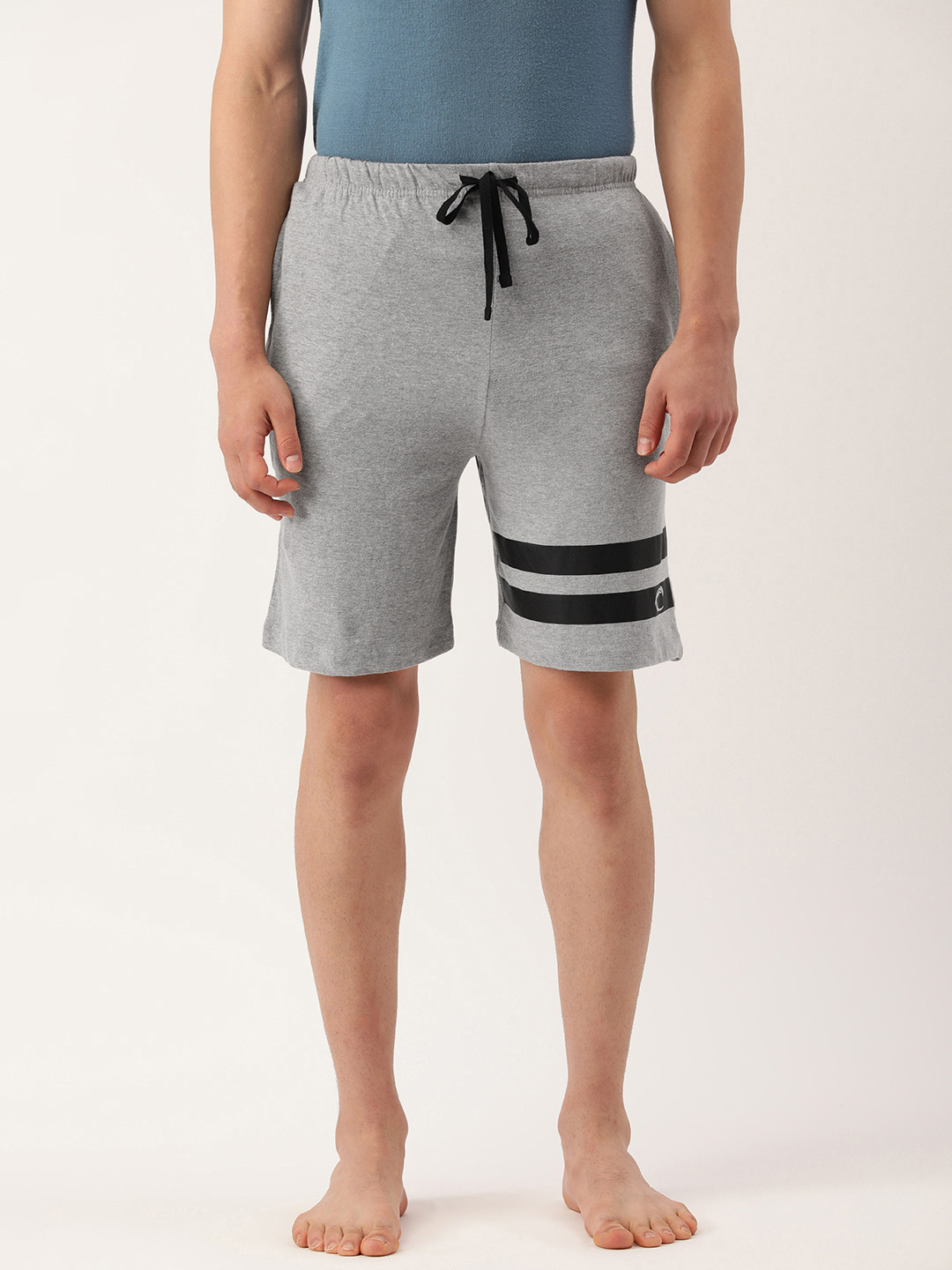 

Chromozome Men Grey Melange & Black Striped Lounge Shorts